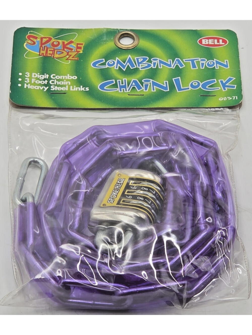 Vintage Bell Spoke-Hedz Purple 3 Ft Combination Chain Bike Lock NOS Sealed